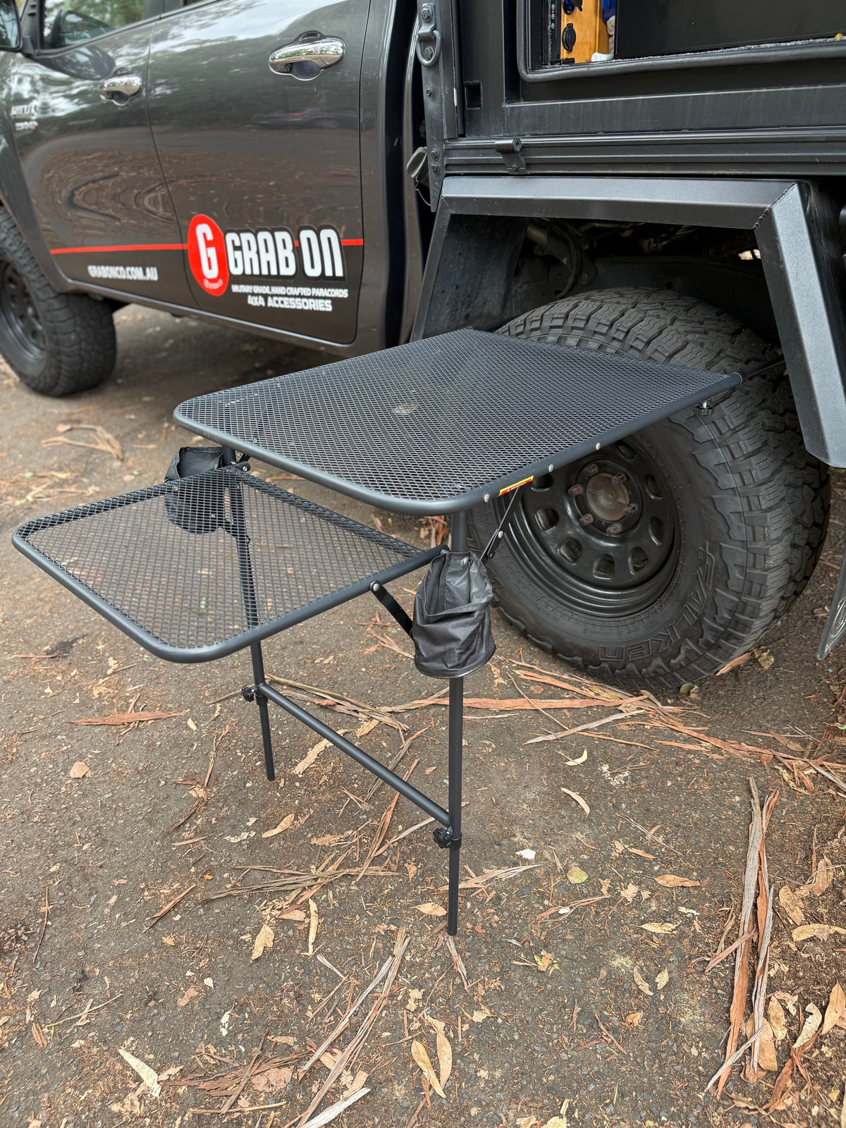 Heavy Duty Car 2 Table Mount – Adjustable & Foldable Tyre Camping Table (Black)