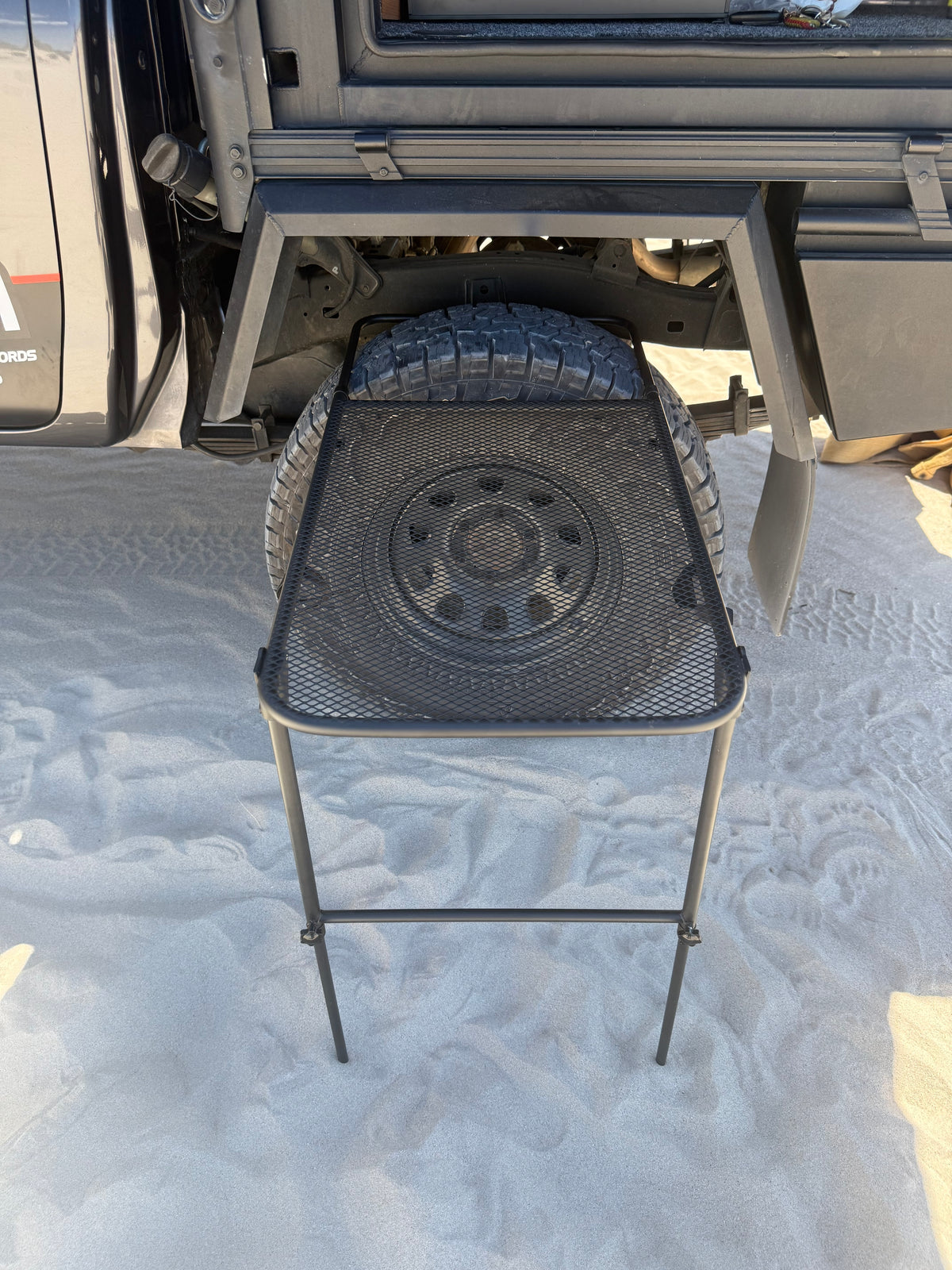 Heavy Duty Car Table Mount – Adjustable & Foldable Tyre Camping Table (Black)