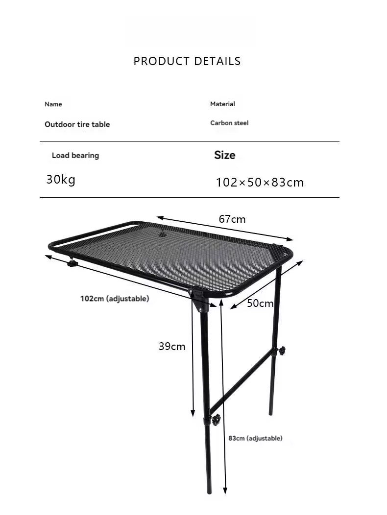 Heavy Duty Car Table Mount – Adjustable & Foldable Tyre Camping Table (Black)