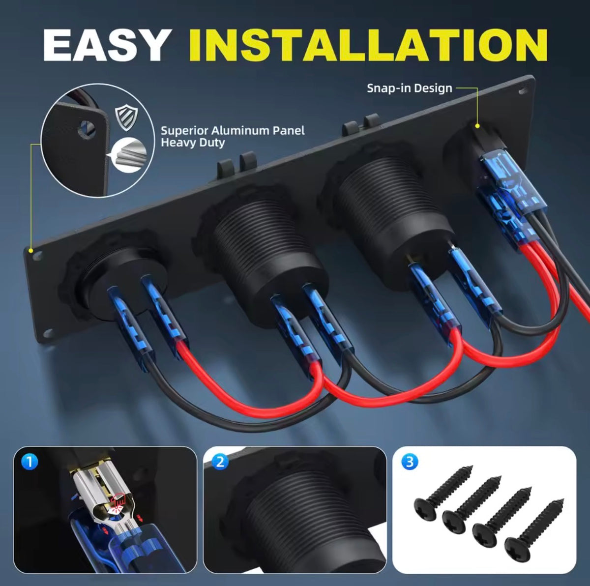 4 in 1 12V USB Charger Socket Panel | Dual USB 4.8A, Voltmeter, 12V Power Outlet & Switch | 4WD, Caravan, Boat, Canopy & Ute