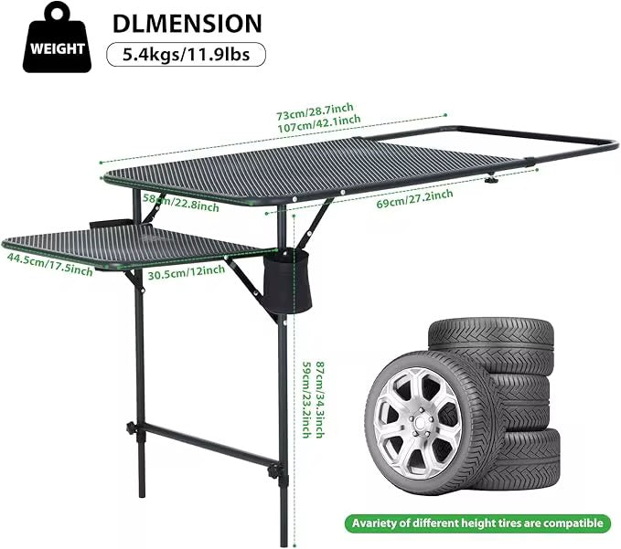 Heavy Duty Car 2 Table Mount – Adjustable & Foldable Tyre Camping Table (Black)