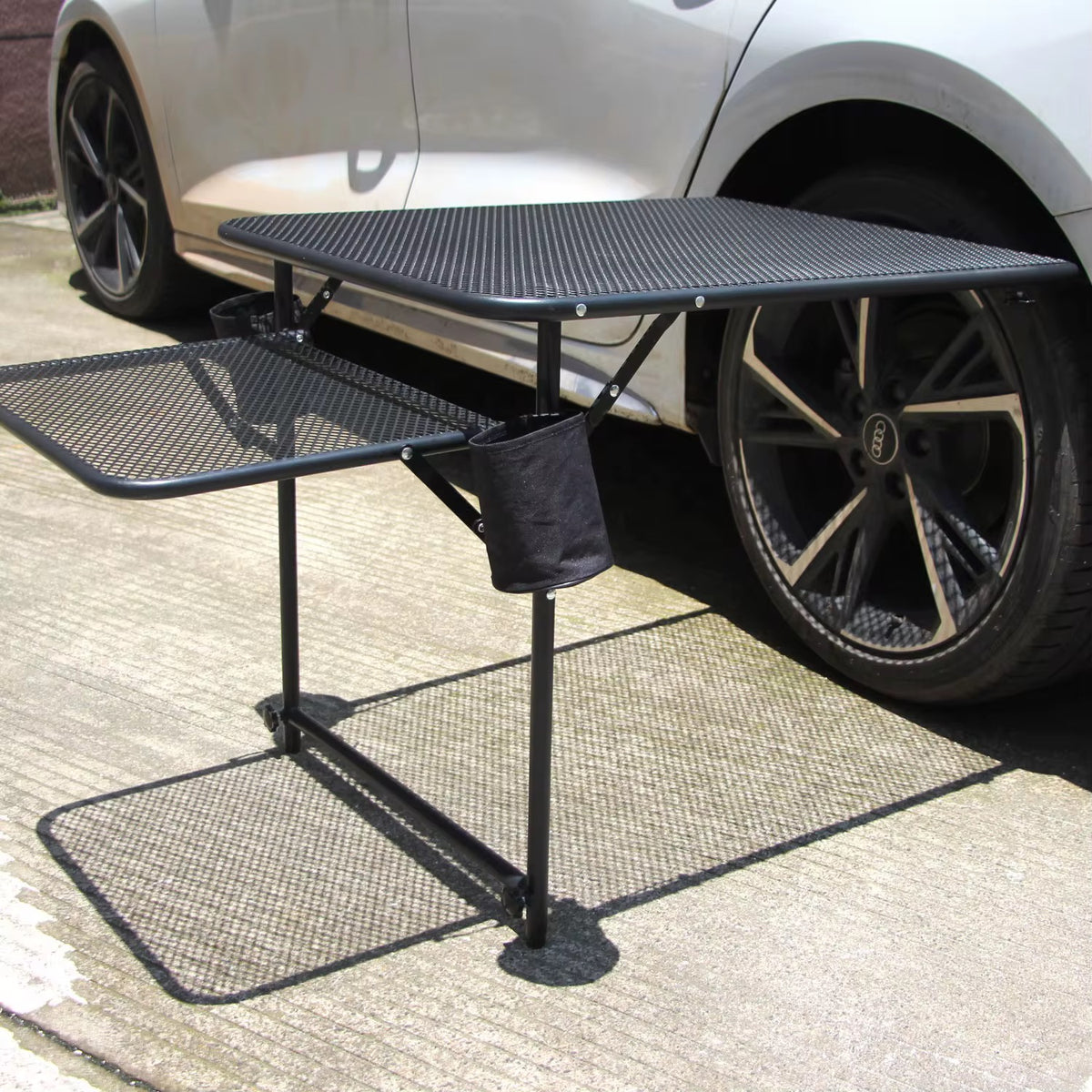Heavy Duty Car 2 Table Mount – Adjustable & Foldable Tyre Camping Table (Black)